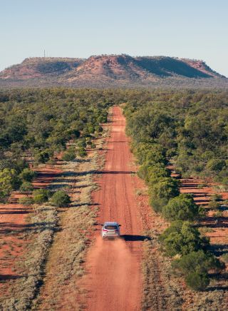Vehicle approaching Mount Oxley, Bourke