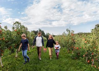 Family enjoying a day of apple picking at Shields Orchard, Bilpin