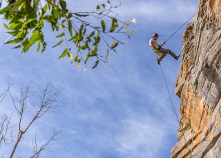 Man abseiling with High and Wild Australian Adventures, Katoomba