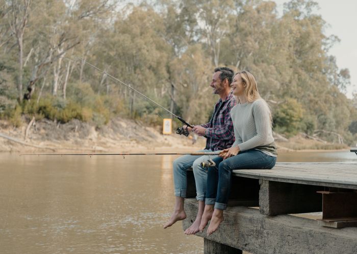 Couple enjoying a day of fishing from the Moama Wharf, Moama