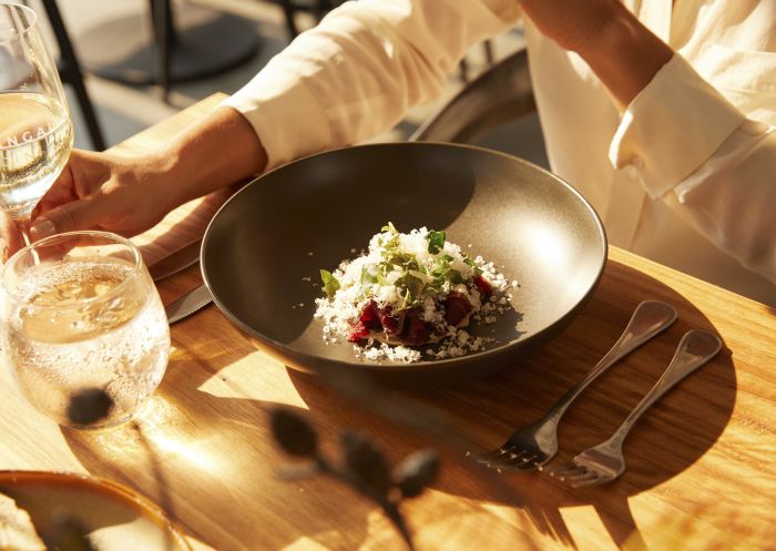 Dish made from local and native ingredients available from the menu at Bangalay Dining, Shoalhaven Heads