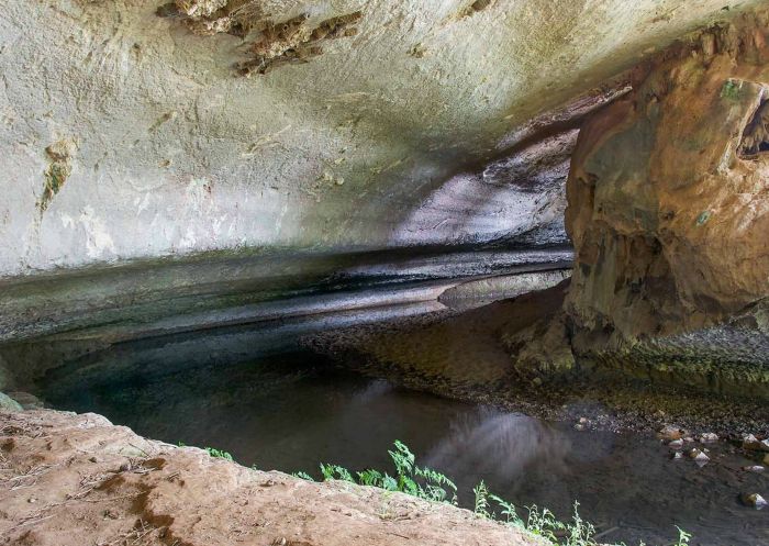 View of  large limestone overhang at Verandah Cave, Lidster