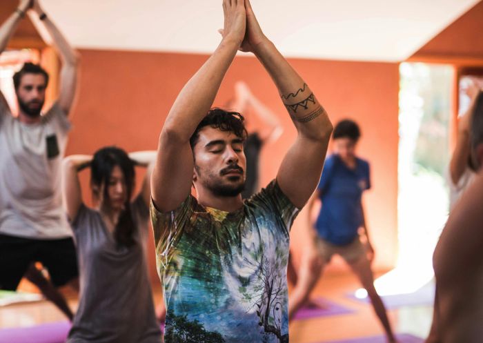 People enjoying a yoga class at Happy Buddha Retreats, Wentworth Falls