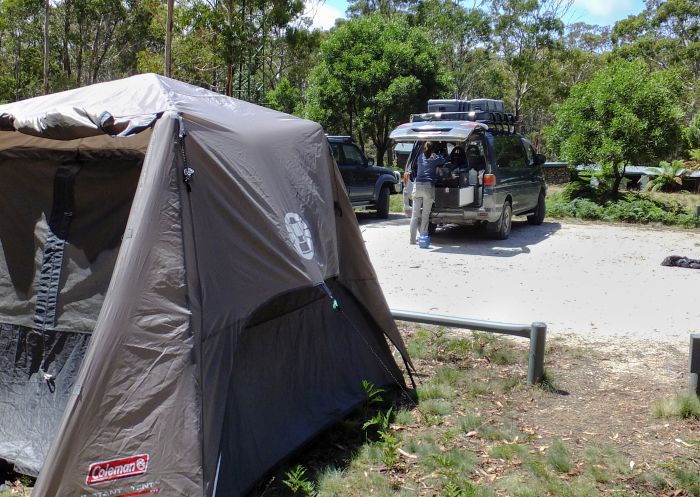 Tent set up at Mount Werong Campground, Blue Moutnains National Park