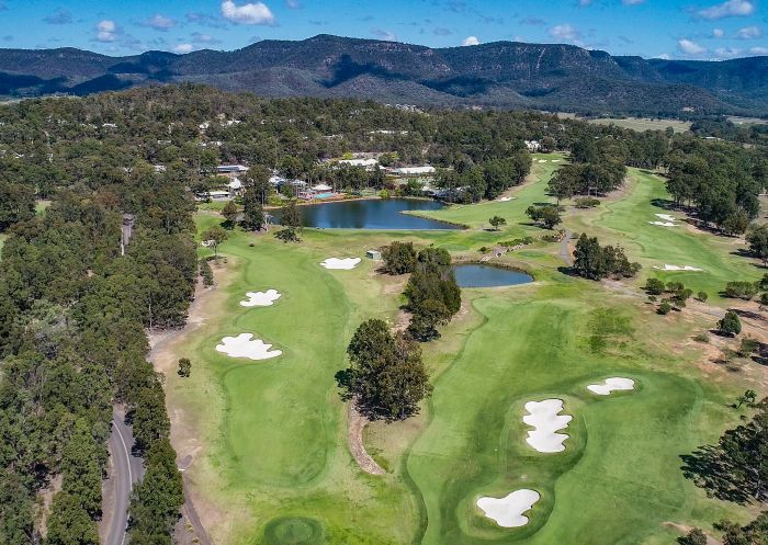 Aerial overlooking the Cypress Lakes Golf & Country Club, Pokolbin