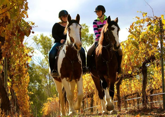 People riding horses in autumn with Billabong Ranch Adventure Park, Echuca