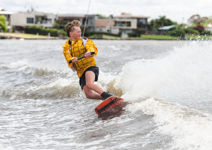 Boy enjoying water ski with Mulwala Water Ski Club, Mulwala