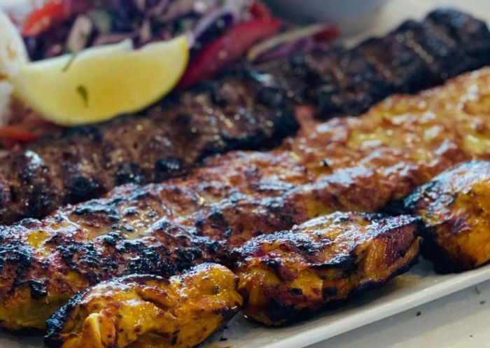 Grilled chicken and lamb kebabs at Anatolia Turkish Cuisine, Forster