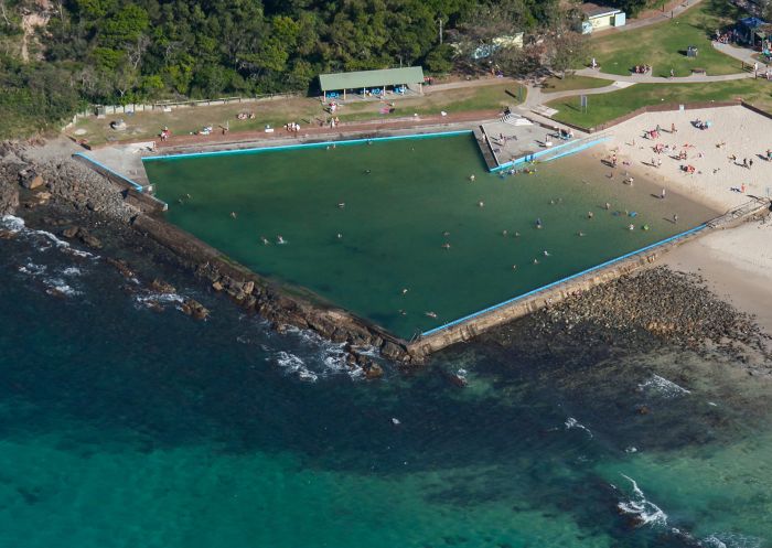 Aerial view of Forster Ocean Baths, Forster