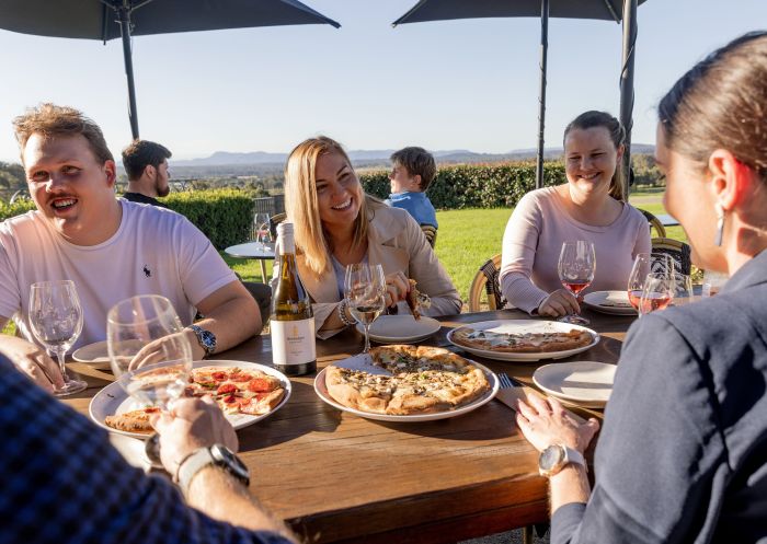 People enjoying food and wine at Bimbadgen Winery, Pokolbin