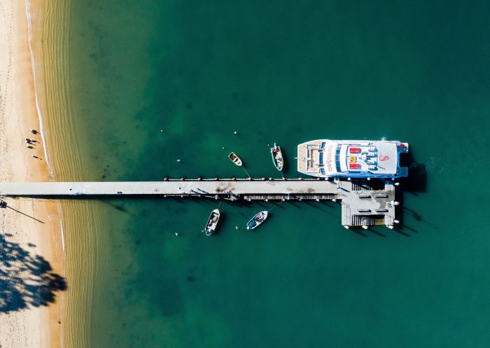 Aerial overlooking Patonga Wharf, Patonga