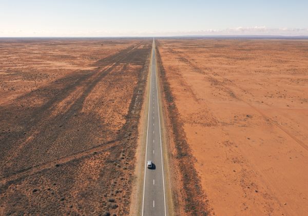 Aerial of the vast landscape in Outback NSW during a scenic drive to Broken Hill