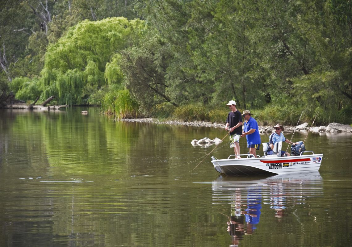 Fishing from a tinny on the Gwydir River, near Bingara