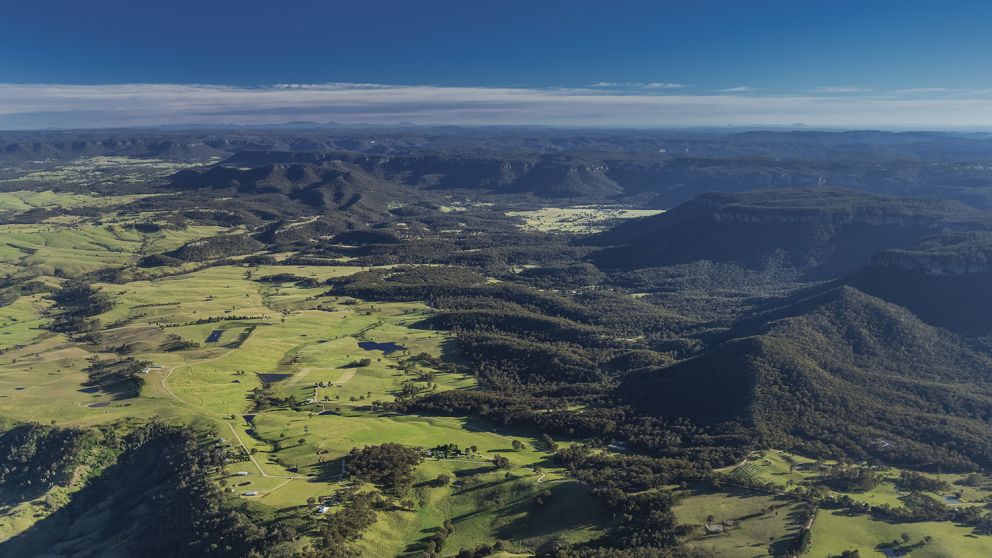 Sun rising over Megalong Valley in the World-Heritage listed Blue Mountains National Park