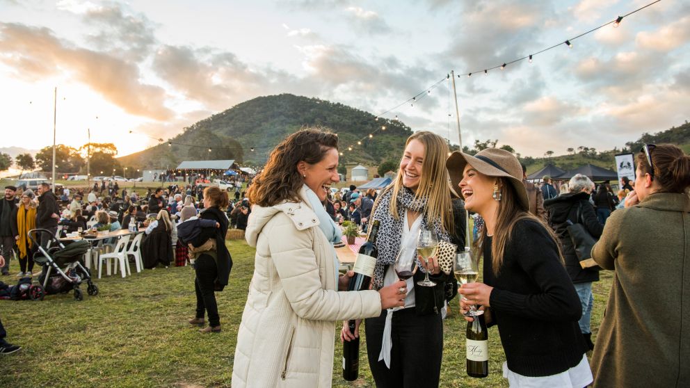 Friends enjoying drink and food at Mudgeeque in Mudgee, Country NSW