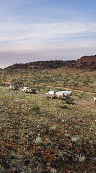 Campers heading through the Outback in Far West NSW