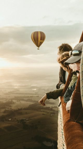 People enjoying a hot air balloon ride, Hunter Valley