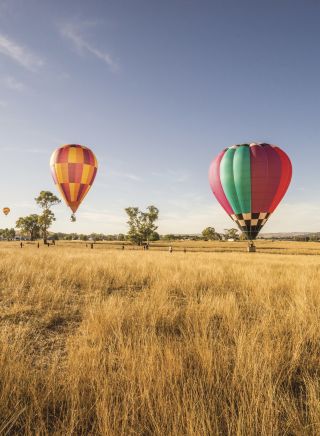 Balloons taking off in the Canowindra International Balloon Challenge