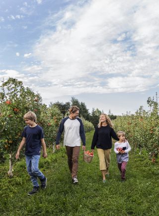 Family enjoying a day of apple picking at Shields Orchard, Bilpin