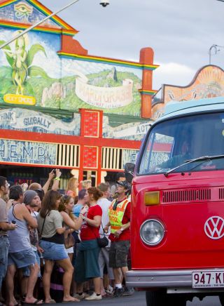 Crowd enjoying the Kombi parade at Nimbin MardiGrass Festival, Nimbin