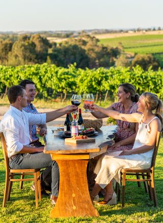 Friends enjoying wine at Grove Estate Wines, Young