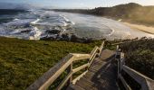 Wooden stairs descend from Tacking Point to Lighthouse Beach, Port Macquarie 