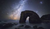 Stars and the Milky Way shining over Horse Head Rock, Bermagui