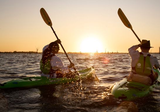 Couple enjoying kayak at Lake Mulwala, Mulwala